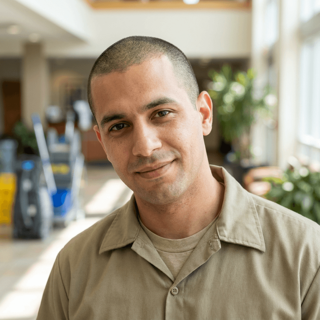 Portrait of James L., a male patient in his 50s, in a casual shirt with a composed expression